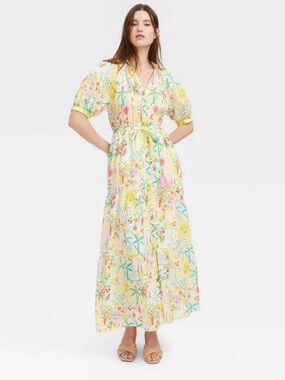 Roller Rabbit Women's Vacation Short Sleeve Maxi Dress Yellow/Green - XS
